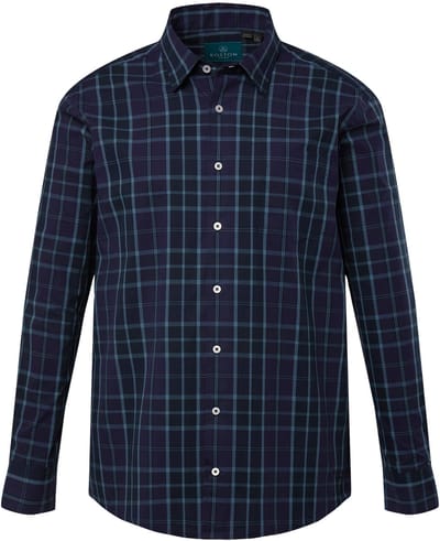 Boston Park - Heren - Geruit overhemd lange mouwen kentkraag - Navy blauw - Maat XL