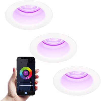 HOFTRONIC – 3x Mari Smart LED witte inbouwspot badkamer – IP65 waterdicht – Dimbaar – Wifi en Bluetooth – Verwisselbare GU10 – RGBWW – 5.5 Watt 345 lumen - Verzonken