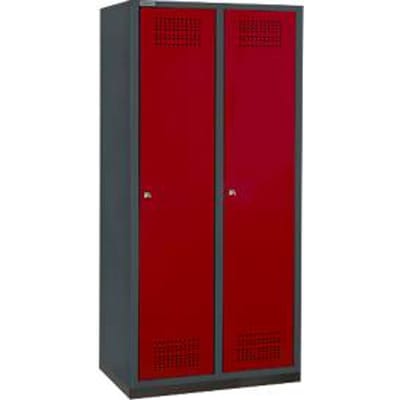 Schäfer Shop Genius Garderobekast met onderstel, 2 vakken, 400 mm vakbreedte, cilinderslot, antraciet/rood, antislip-rood