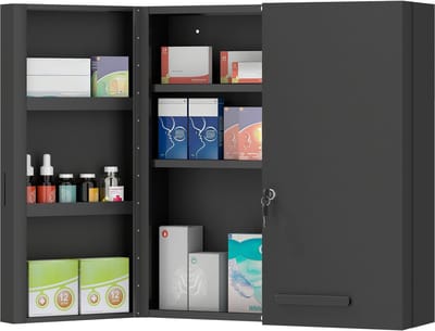 kleankin Medicijnkast-Koudgewalst staal-55L x 18B x 60H cm-Zwart