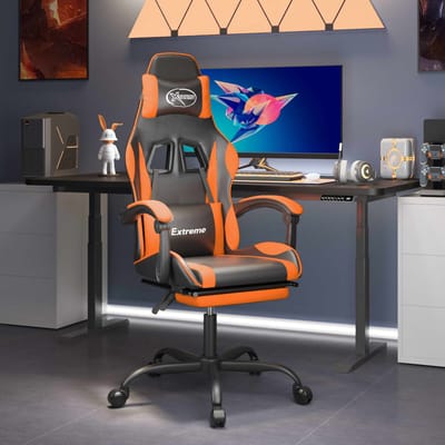 vidaXL - Gamestoel - draaibaar - met - voetensteun - kunstleer - zwart - en - oranje