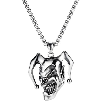 Nouveaux Produits Chauds en Europe et en Amérique Pendentif Visage Souriant de Clown Tendance Rétro Collier Homme gray
