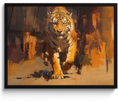 Poster in lijst - Fotolijst 70x50 cm - Posters - Tijger - Geschilderd - Oranje - Penseelstreken - Posterlijst zwart - Decoratie - Wanddecoratie woonkamer - Muurdecoratie slaapkamer