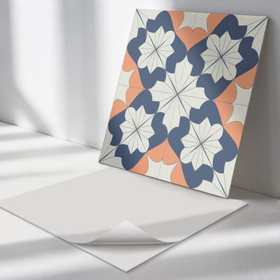 Wallfluent Vinyl Tegels - Geometrisch Bloemenpatroon Wand PVC Tegels - 30 cm x 30 cm - Blauw Vinyl Tegels - Set van 9 - Vierkant PVC Tegels - Patroon Plaktegels - Vinyl Tegels Zelfklevend - Plaktegels Keuken en Badkamer