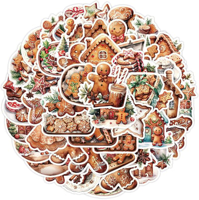 Dailygoods- Peperkoekman Sticker 50 Stuks - Zelfklevende Stickers - Kerstdecoratie - Veelkleurig - Ambachten - DIY Decoraties - Kerststickers