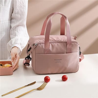 Draagbare Lunchtas Voor OL Vrouwen Thermisch Geïsoleerde Lunchbox Tote Koeltas Handtas Waterdicht Bento Zakje Kantoor Eten Schoudertassen roze