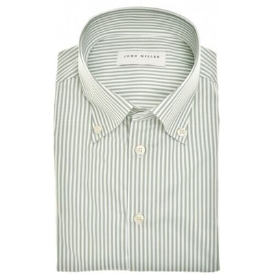 John Miller Overhemd Button-Down Cotton Non-Iron Allover Stripe Midden Groen / male