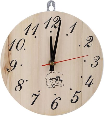 Houten Sauna Klok 20 cm - Rond Wandhorloge met Grote Cijfers voor Sauna, Woonkamer en Fitnessruimte
