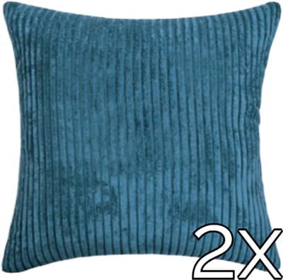 Kussenhoes Zachte Ribstof (2 stuks) - Denim Blue - 45x45 cm - Gestreept Corduroy Kussenhoes - Ribfluweel Kussen - Sierkussen Zonder Vulling - Bankkussen / Zetelkussen / Decoratiekussen - Vele diverse kleuren