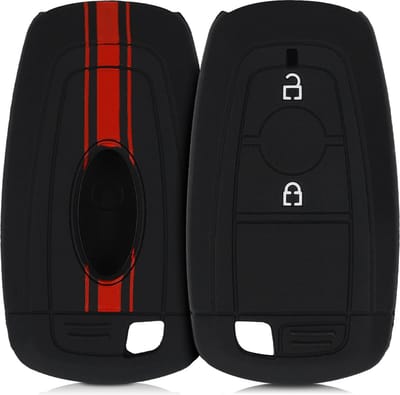 kwmobile autosleutel hoesje geschikt voor Ford 2-knops autosleutel Keyless Go - Autosleutel behuizing in rood / zwart - Rallystrepen design