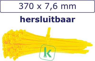 PRO-TIE® - Tyraps, kabelbinders Hersluitbaar 370 x 7,6 mm Geel (Zak 100 stuks) (tiewrap/tyrap/tie-wrap/bundelbandje/colsonbandje/)