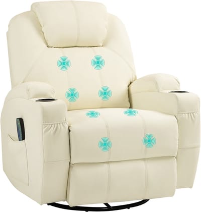 HOMCOM-Massagesessel-Kunstleder, Metall-89L x 99B x 106H cm-Cremeweiß