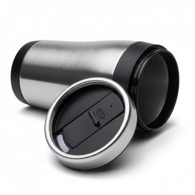 Benson Warmhoudbeker - thermos isoleer koffiebeker - mok - RVS - zilver en zwart - 450 ml - Reisbeker