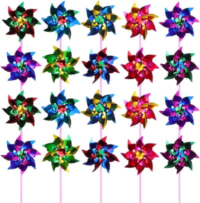 Regenboog Windmolentjes - Draaiende molens - Tuin Decoratie - Weerbestendig Plastic - 100 Stuks - Gemengde Kleuren