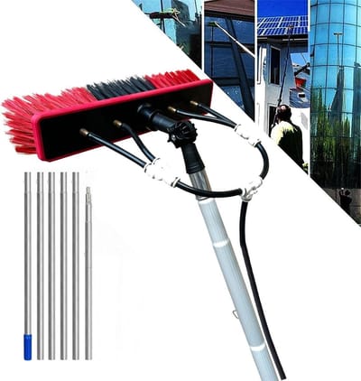 Telescopische Raamreiniger - Glasbewassing Set - Hoge Oppervlakken Reinigen - Met Watervoorziening - 35 cm Borstelkop - Zilver