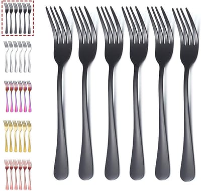 Zwarte dinervorken set van 6, roestvrij staal met titanium coating, 20.5 cm lange vorken voor elegant dineren