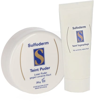 Sulfoderm Combinatie Teint Gezichtspoeder en Teint Dagcreme - bij vette huid en puistjes - Daytime Care en Gezichtspoeder zwavelpoeder