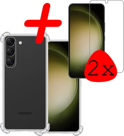 Hoesje Met Screenprotector - 2 Stuks - Geschikt voor Samsung Galaxy S23 - Sterk & Shockproof - Siliconen Case - Back Cover - Telefoon Hoes - Shock Proof - Transparant