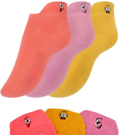 Winkrs - 3 paar Smiley sokken - Sokken set vrolijke gezichtjes - Roze en geel - Maat 36/40
