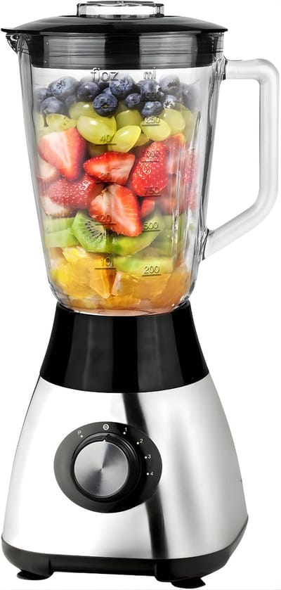 DnA® Blender Glas - Blender - Keukenmachine - Zilver/Zwart - 17cm x 17cm x 41cm