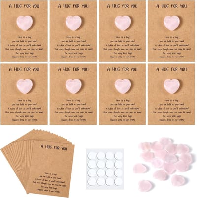 16 Stuk Pocket Hug Token - Groetkaarten met Hartvormige Natuurlijke Steen - Bulk Hugs Ruilkaarten voor Familie en Collega's - Bulk Cadeaus en Sociale Souvenirs (Multikleur)