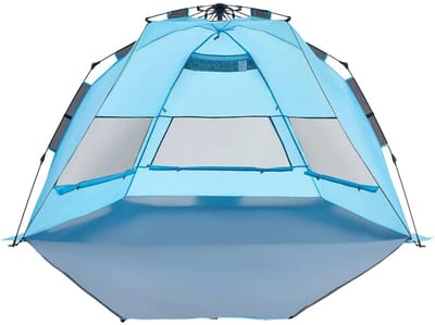 Damenzo - Tent - Strandtent - Kamperen - Camping - Strand - Vakantie - 250 x 130 x 145 cm - 4 Personen - Blauw - Canvas