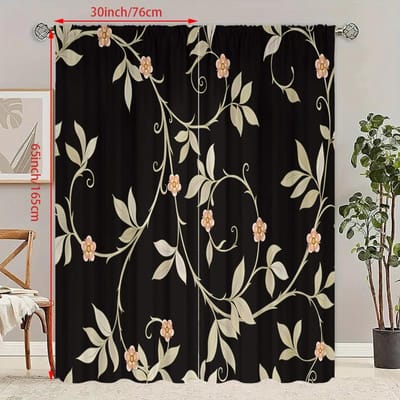 2 STUKS- Gordijn met wijnrankprint - Polyestermateriaal - geschikt voor slaapkamers, woonkamers, studeerkamers, privéruimtes 23Wx59L(60x150CM)x2 black