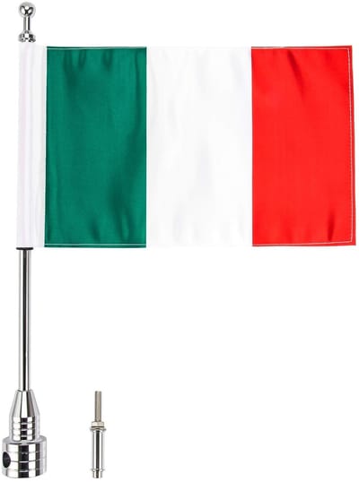 Allecto - Luggage Rack Vertical Rear Mount Flag Pole - Harley Davidson en Yamaha - Chrome Pole - Italië Vlag - Universele Bevestiging - Geschikt vo..