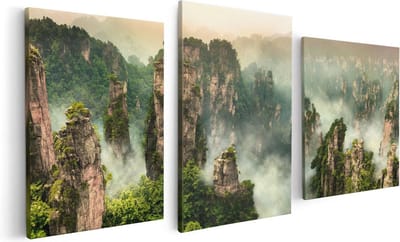 Artaza Canvas Schilderij Drieluik Zhangjiajie Klif Bergen In China - 120x60 - Foto Op Canvas - Canvas Print