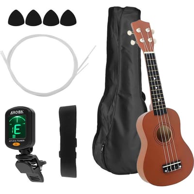 21 Inch Gekleurde Akoestische Sopraan Ukulele Beginners Ukulele Uke Kit Lindehout met Draagtas Uke Riem Snaren Plectrums Stemapparaat houtbruine kleur