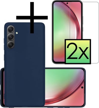 Hoesje - Met 2x Screenprotector - Geschikt voor Samsung Galaxy A54 - Sterk & Shockproof - Back Cover - Siliconen Case - Telefoon Hoes - Donkerblauw