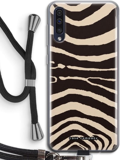 Case Company® - Hoesje met koord geschikt voor Samsung Galaxy A50 hoesje met Koord - Arizona Zebra - Telefoonhoesje met Zwart Koord - Bescherming aan alle Kanten en Over de Schermrand
