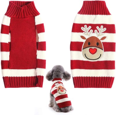 Kersttrui voor Honden met Col, Gebreid Patroon, Warme Winterjas voor Kleine en Middelgrote Honden