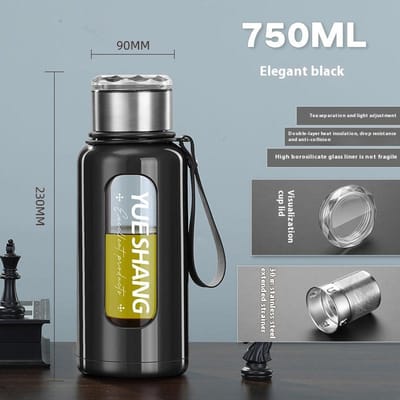 Zomer Buiten Reisbeker Draagbare anti-val Beker Dubbel hoogwaardig Grote Capaciteit Dubbel hoogwaardig Filterbeker 750-1000ml black