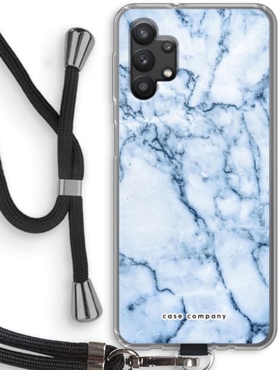 Case Company® - Hoesje met koord geschikt voor Samsung Galaxy A32 5G hoesje met Koord - Blauw marmer - Telefoonhoesje met Zwart Koord - Bescherming aan alle Kanten en Over de Schermrand