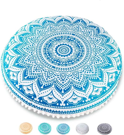 Ronde Vloerkussen 75 cm - Katoenen Kussensloop voor Yoga & Meditatie - Handgedrukte Mandala Print voor in de Woonkamer