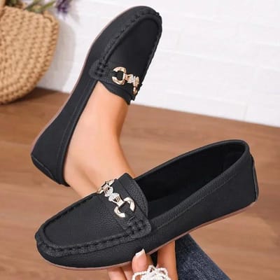 Chaussures pour femmes, nouvelles chaussures plates à enfiler pour femmes, automne, bout rond, semelle solide, décontractées, confortables, mocassins Zapatillas Mujer 36 noir