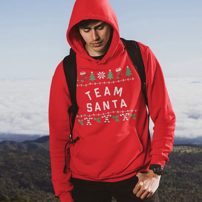Kerst Hoodie Candy Cane - Met tekst: Team Santa - Kleur Rood - ( MAAT XS - UNISEKS FIT ) - Kerstkleding voor Dames & Heren