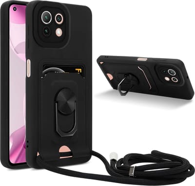 Cadorabo Telefoonketting Hoesje met standfunctie geschikt voor Xiaomi Mi 11 LITE (4G / 5G) / 11 LITE NE in ZWART - Siliconen beschermhoes met verstelbare koordband