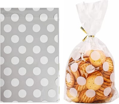 100x Cellofaan Stippen Zakjes 13x21 cm - 100 Stuks Uitdeelzakjes XL - Plastic Traktatie Cadeau Zakjes - Snoepzakjes - Stippen - 13x21 cm - Wit