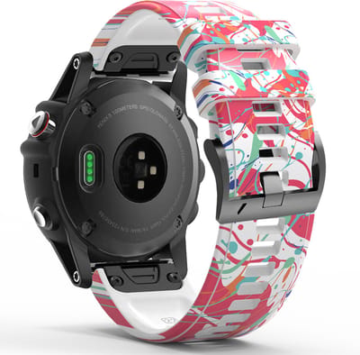 Stravo Siliconen Sportbandje met Patroon – QuickFit 22mm Garmin Horlogeband – Geschikt voor Garmin Fenix 6 (Pro) / Fenix 7 (Solar) / Epix Gen 2 / Pro 47mm / Forerunner 745 - 935 - 945 - 955 - 965 - 970 / Quatix 7 - 8 / Fenix 8 (Pro/E) - Rood