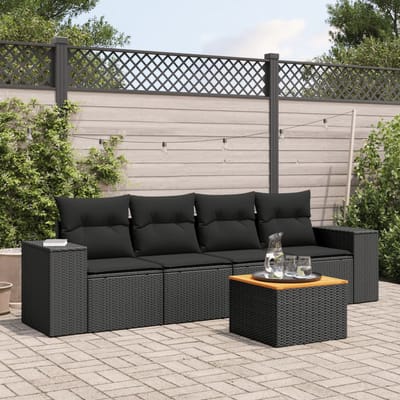 vidaXL - 5-delige - Loungeset - met - kussens - poly - rattan - zwart