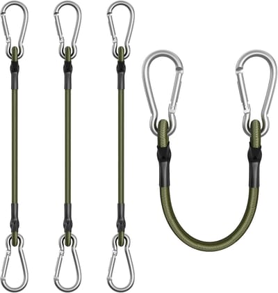 Karabijnhaak elastisch koord - Bungee-koorden - 4 stuks - Elastisch koord - Outdoor karabijnhaak - Multifunctioneel elastisch koord - Met karabijnhaak - voor kamperen, zeilen, tenten, bagage - 30 cm