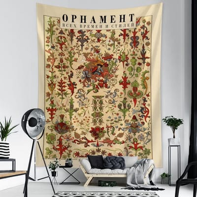 Vintage Paleis Figuren Wandtapijt Kunst Egypte Tapiz Print Wandhanger Muur Achtergrond Doek Hekserij Boho Decor 95x70cm beige