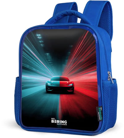 NoBoringSuitcases.com® - Rugzak blauw - Schooltas jongens - Sportwagen - Lichtstralen - Neon - Blauw - Kinder rugtas jongen - Boekentas kind - Kinderrugzak voor school - Schoolrugzak