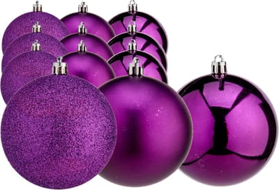 Krist+ Kerstballen - 12x st - paars - kunststof - 8 cm - glitter-glans-mat