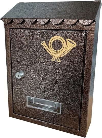 Wandbrievenbus - Brievenposthouder - Briefontvangst - Met metaaldecoratie - 21.5 x 7 x 30 cm - Brons