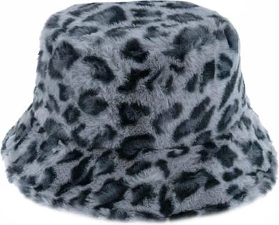 Furry Leopard Bucket Hat - Luipaard Grijs/Blauw | Polyacryl | 56-58 cm | Fashion Favorite