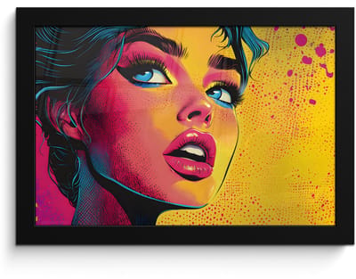 Poster in lijst - Fotolijst 30x20 cm - Posters - Close-up - Vrouwengezicht - Stippen - Geel - Posterlijst zwart - Decoratie - Wanddecoratie woonkamer - Muurdecoratie slaapkamer
