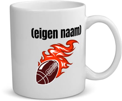 Akyol - rugbybal vuur met eigen naam koffiemok - theemok - Rugby - atleten - iemand die houdt van rugby - verjaardag - cadeau - kado - 350 ML inhoud